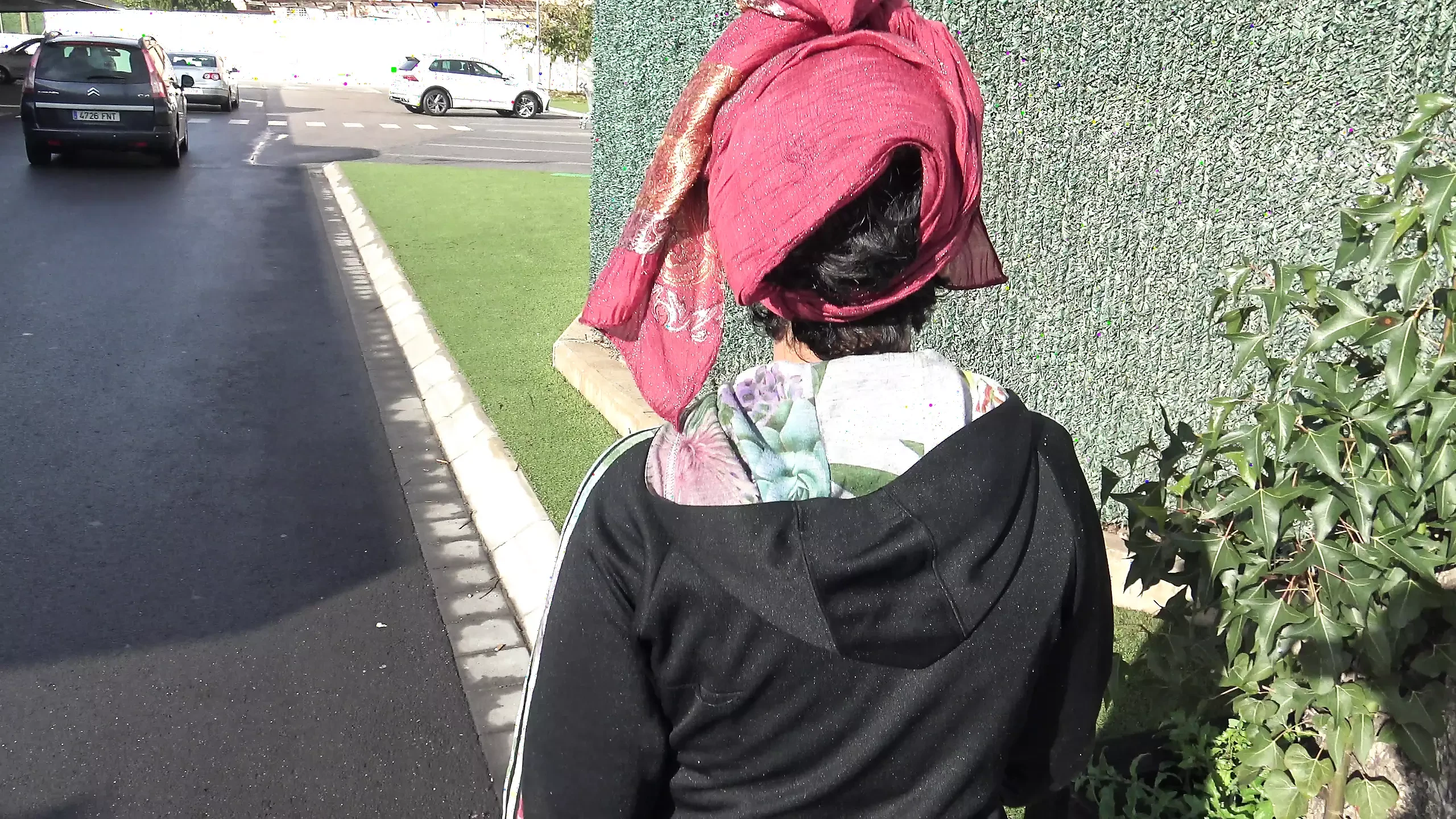 naughty Turkish street slut shows her hairy pussy to old pervert in Germany