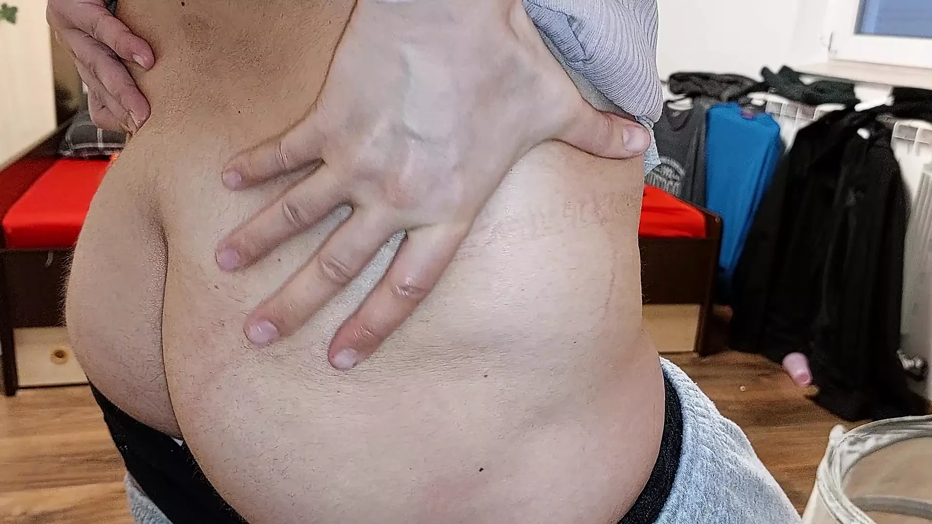 Naughty sexy milf tries on naked clothes. Hairy latina pussy tries on clothes in bed.