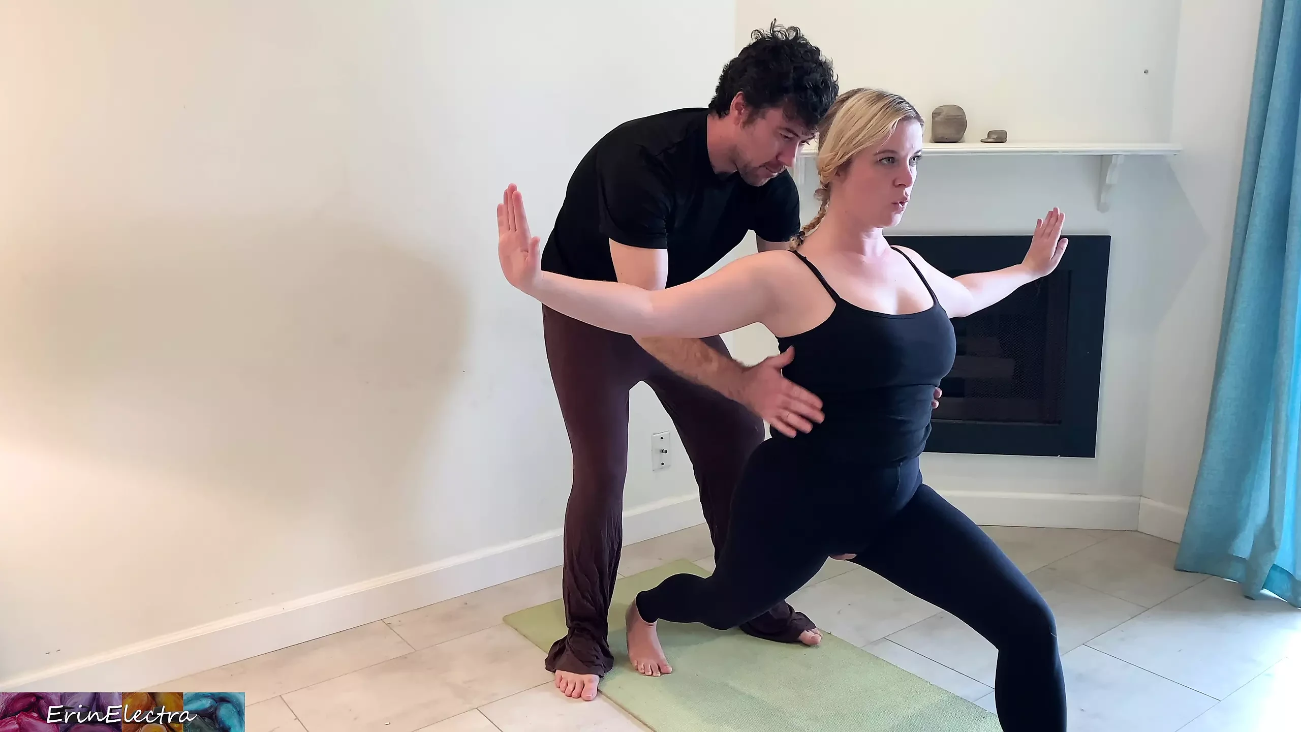 Stepson helps stepmom with yoga and stretches her pussy