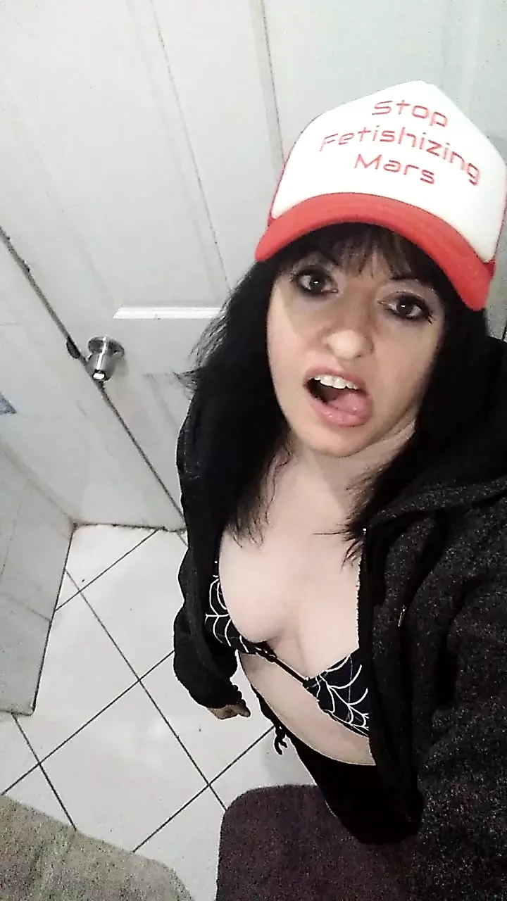 Horny trucker girl in bathroom