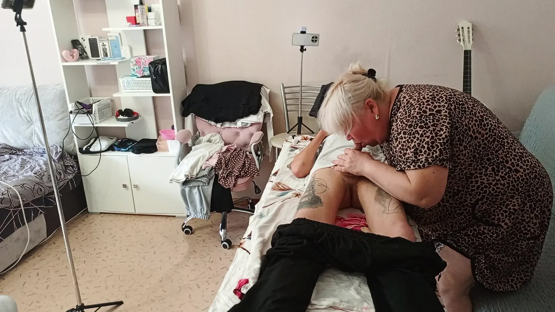 Stepmom sucks and jerks off my dick on the massage table and swallows cum