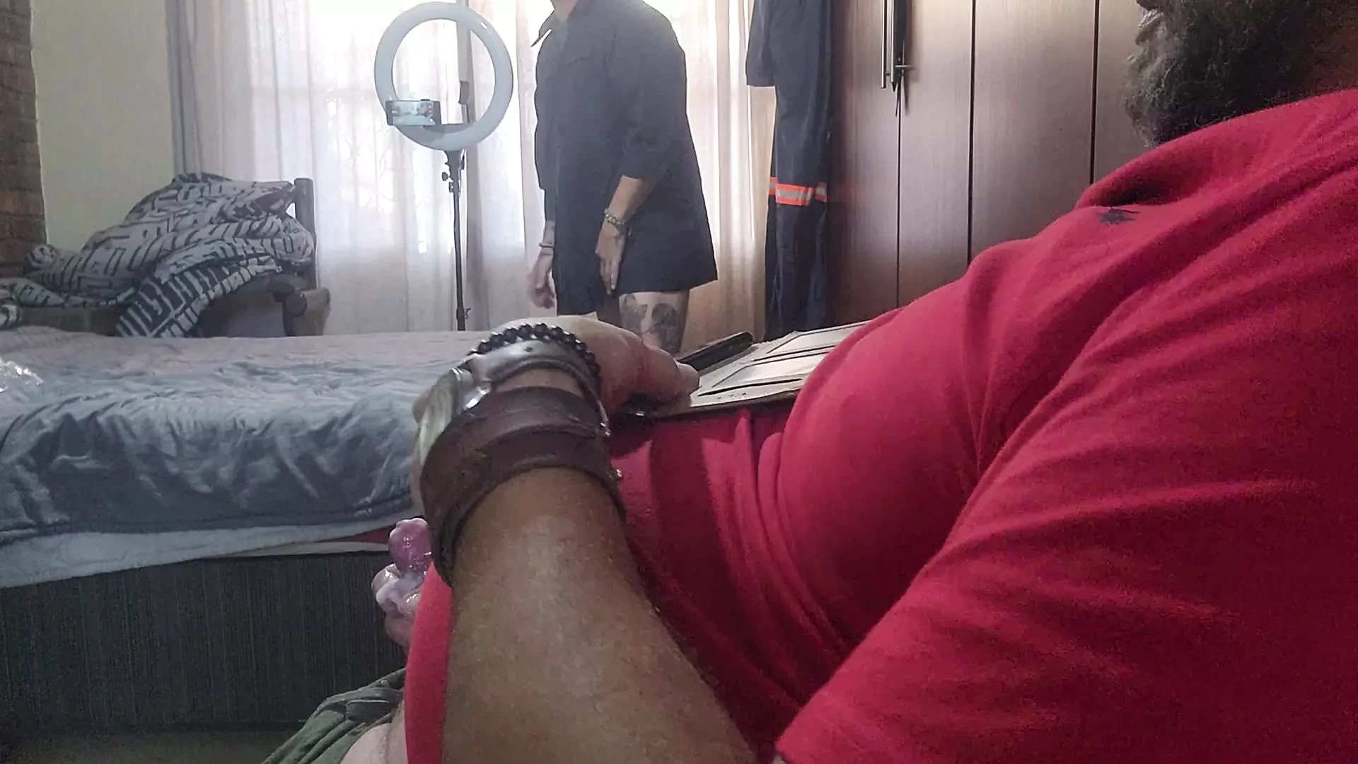 Cuckold wife dripping strangers creampie on husbands cock while he jerks off