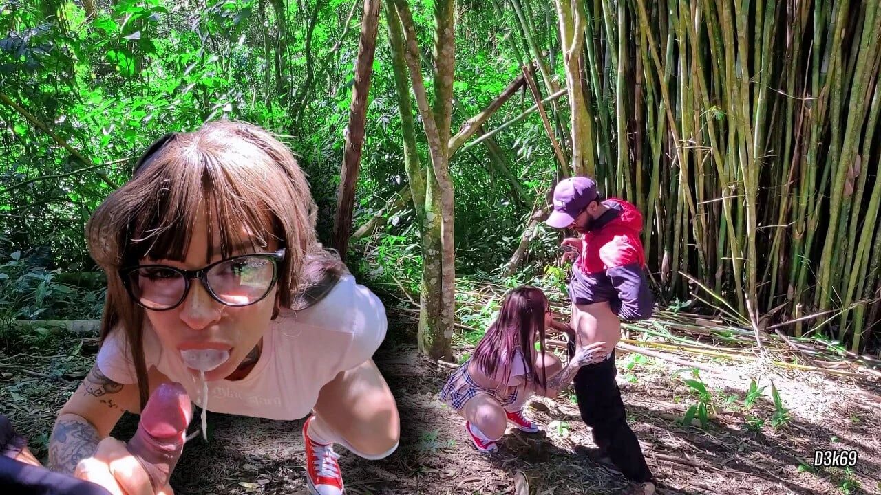 Girl skips class on school trip to suck teacher in the forest