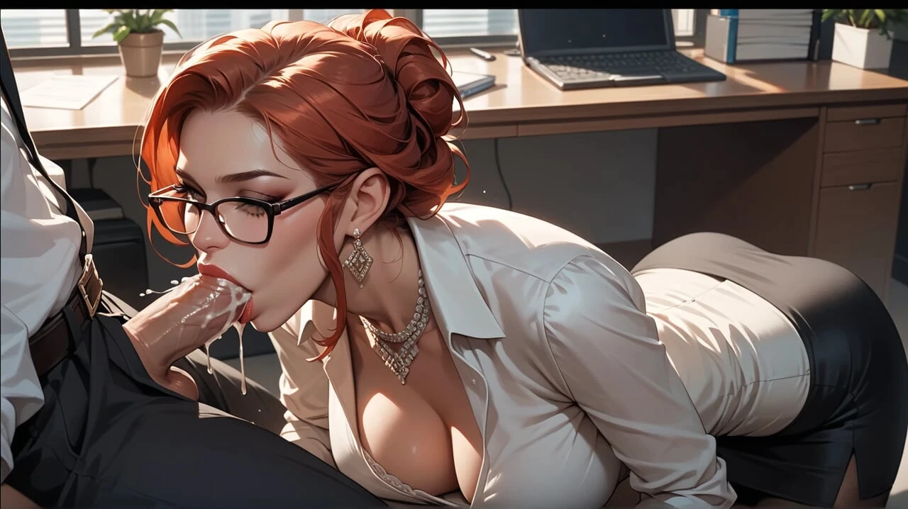 Hot redhead secretary having sex at the workplace