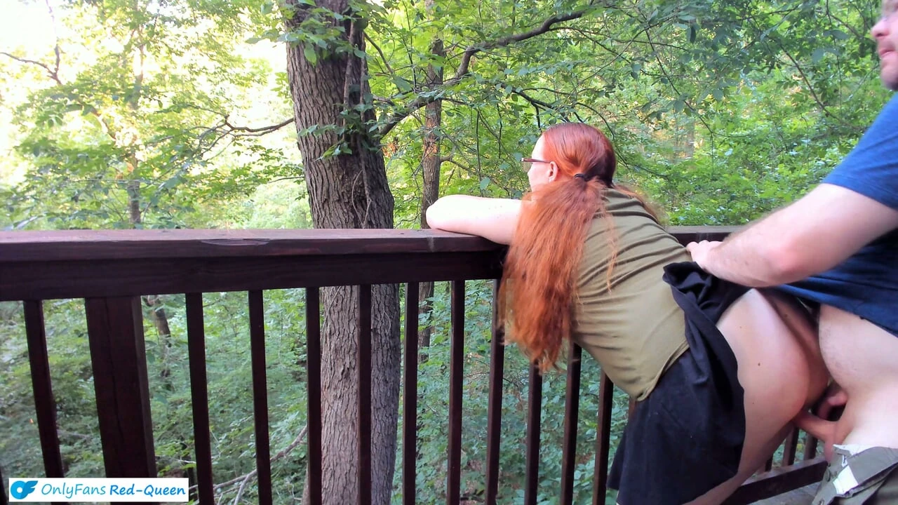 Sneaking Risky Public Trail Sex with a Redhead with Pigtails