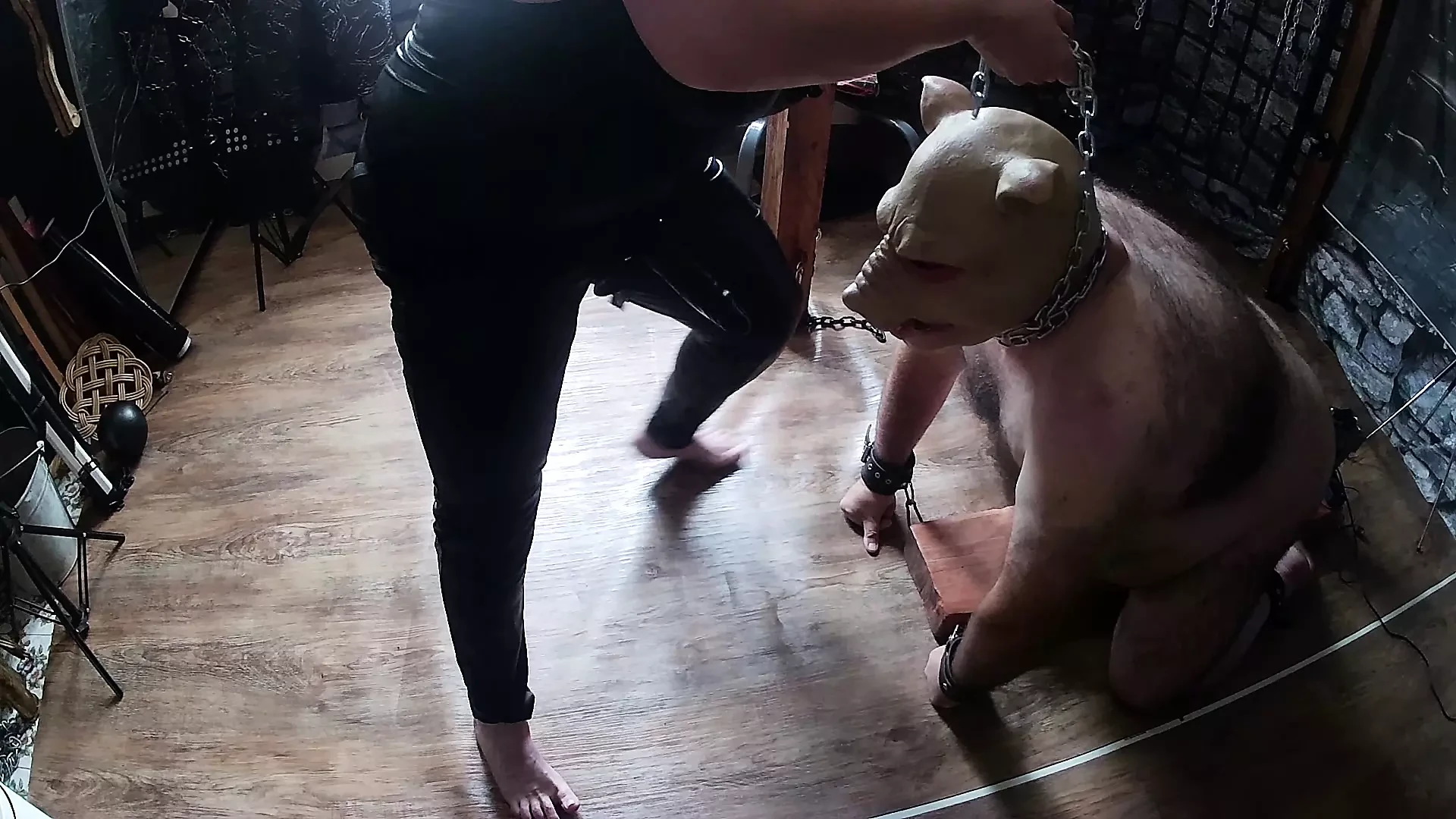 Part 2:- Domina Satana puts Satana’s Piggy on the fucking machine.