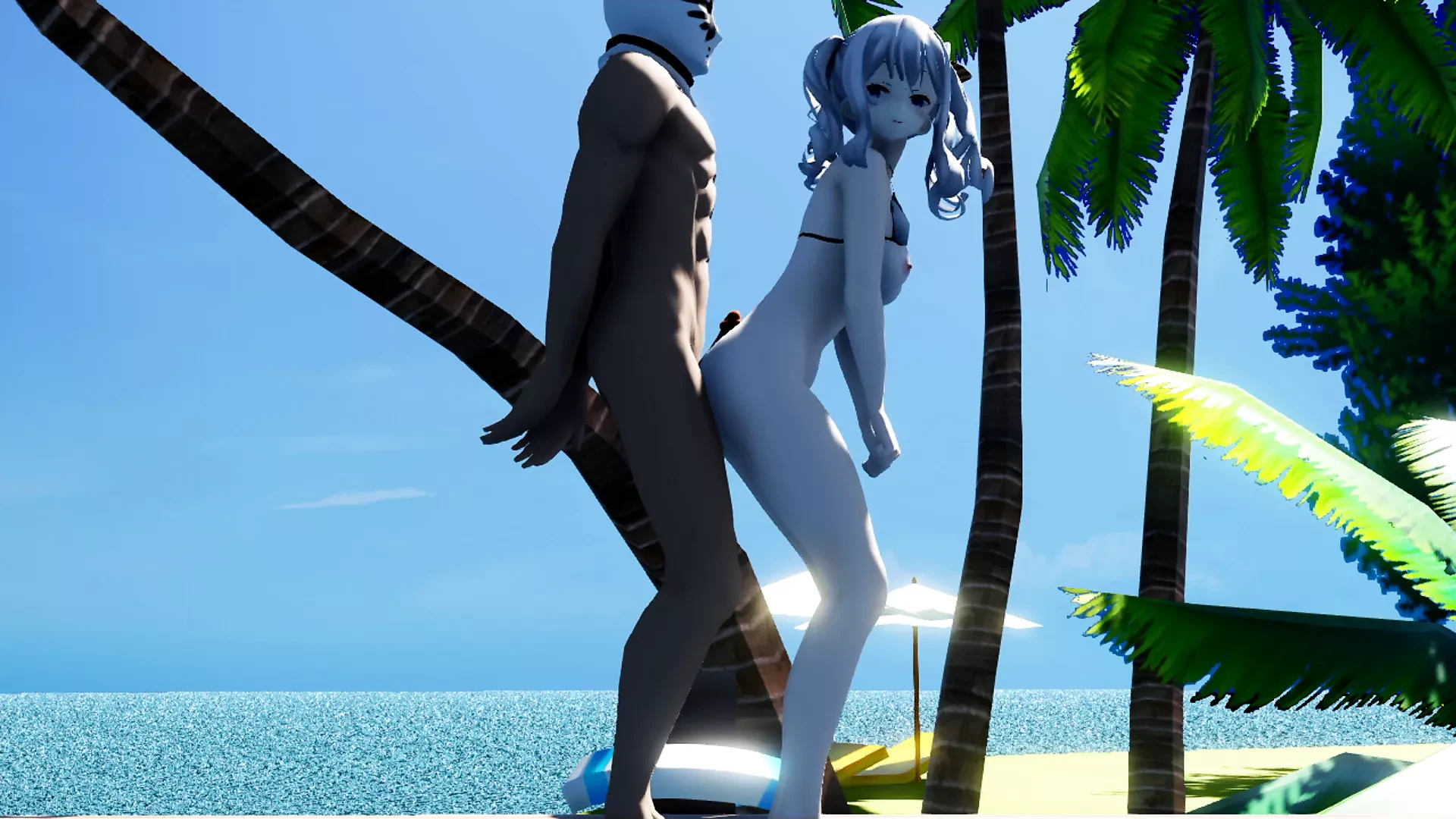 Passionate sex on a nude beach under the scorching sun fucked a young pretty girl in a tight pussy