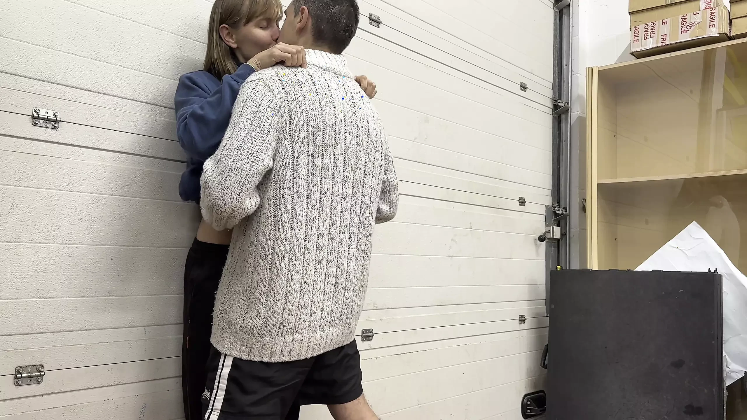 A quick fuck at work in the warehouse