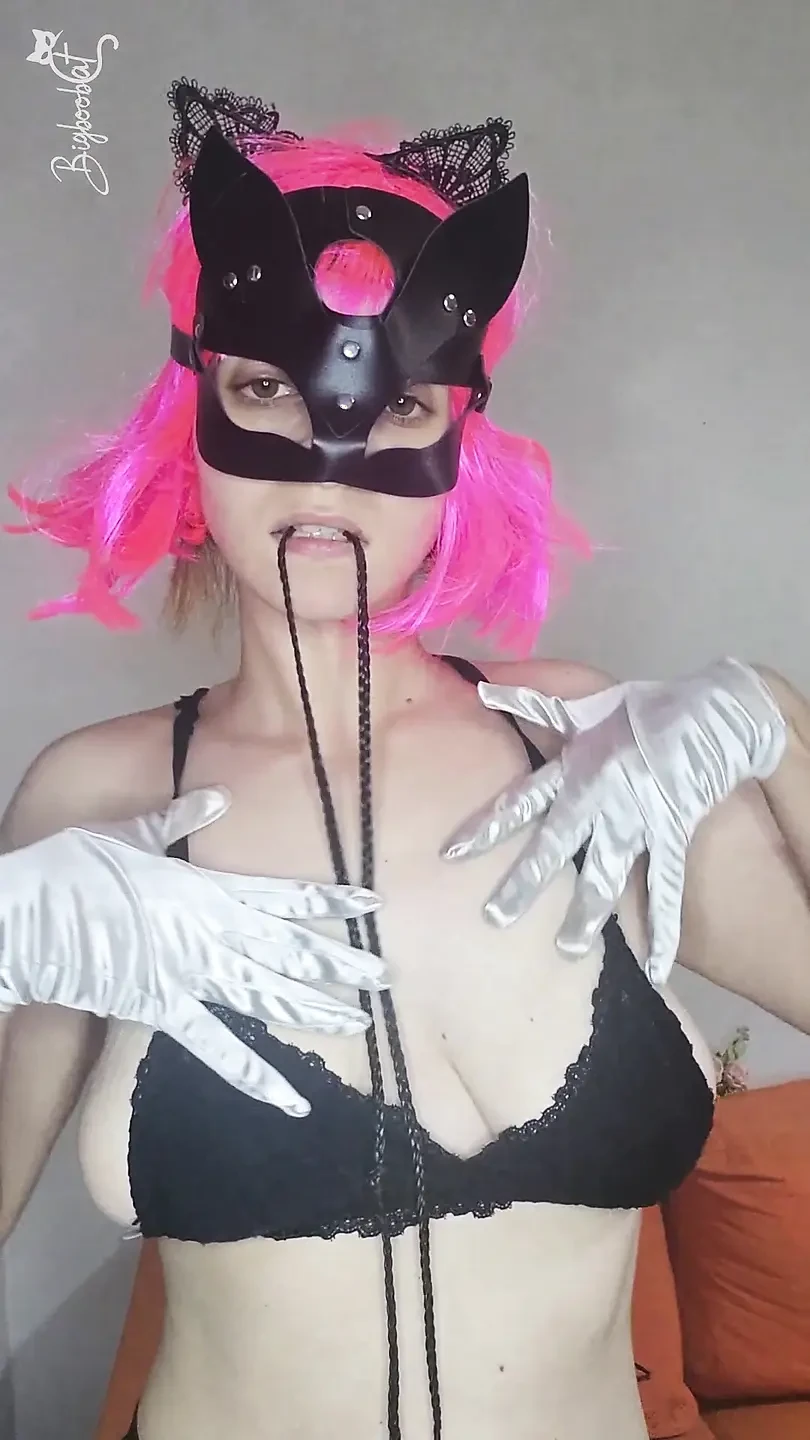 Pure bliss My big tits and kitten mask are getting off together