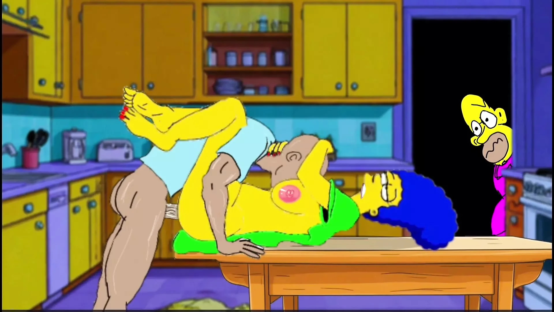 Married Housewife Gets Fucked on the Kitchen Table While Her Husband Stands Quietly Behind the Door and Watches