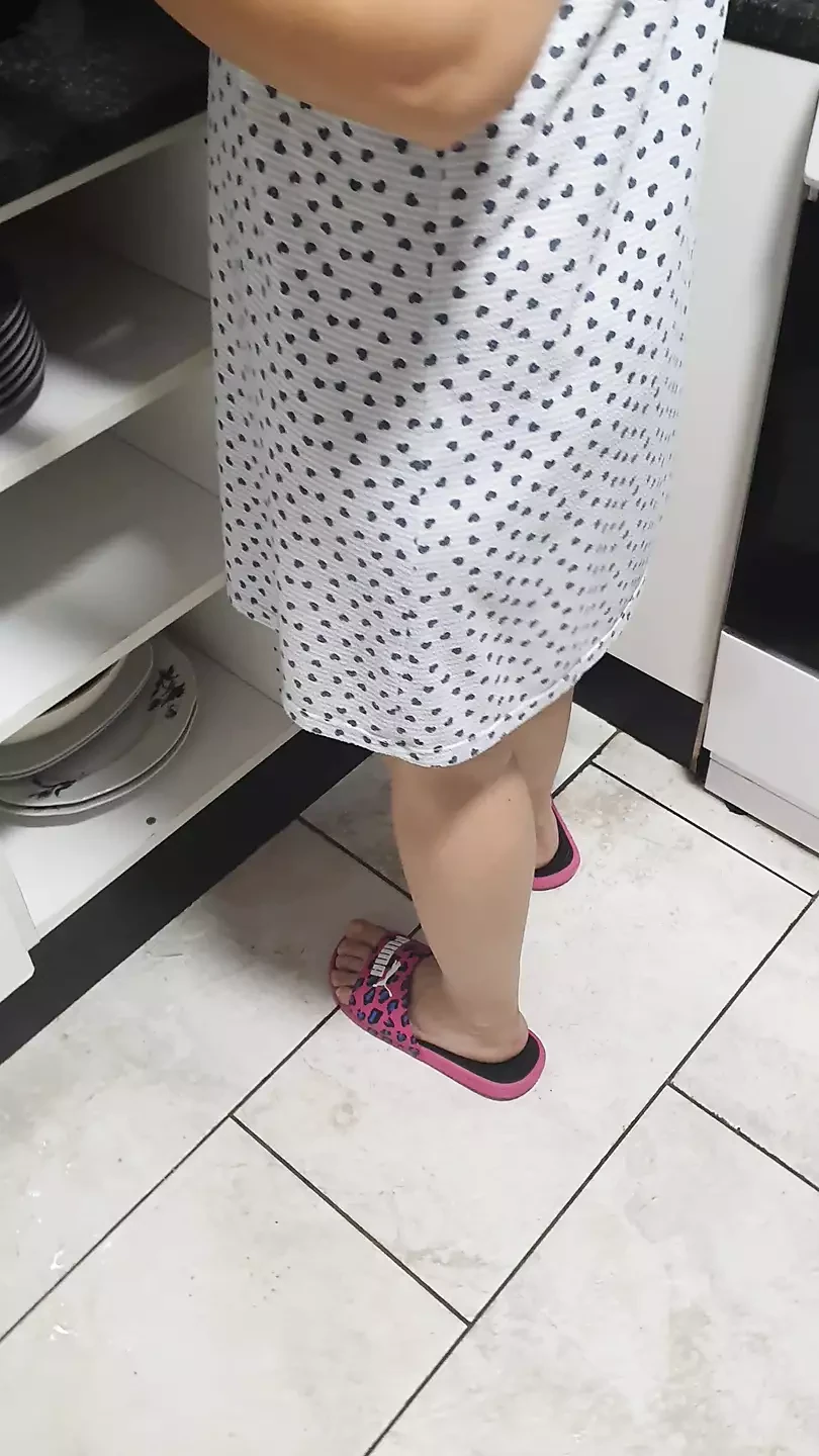 Step son in the kitchen lift up step mom skirt showing her ass without panties