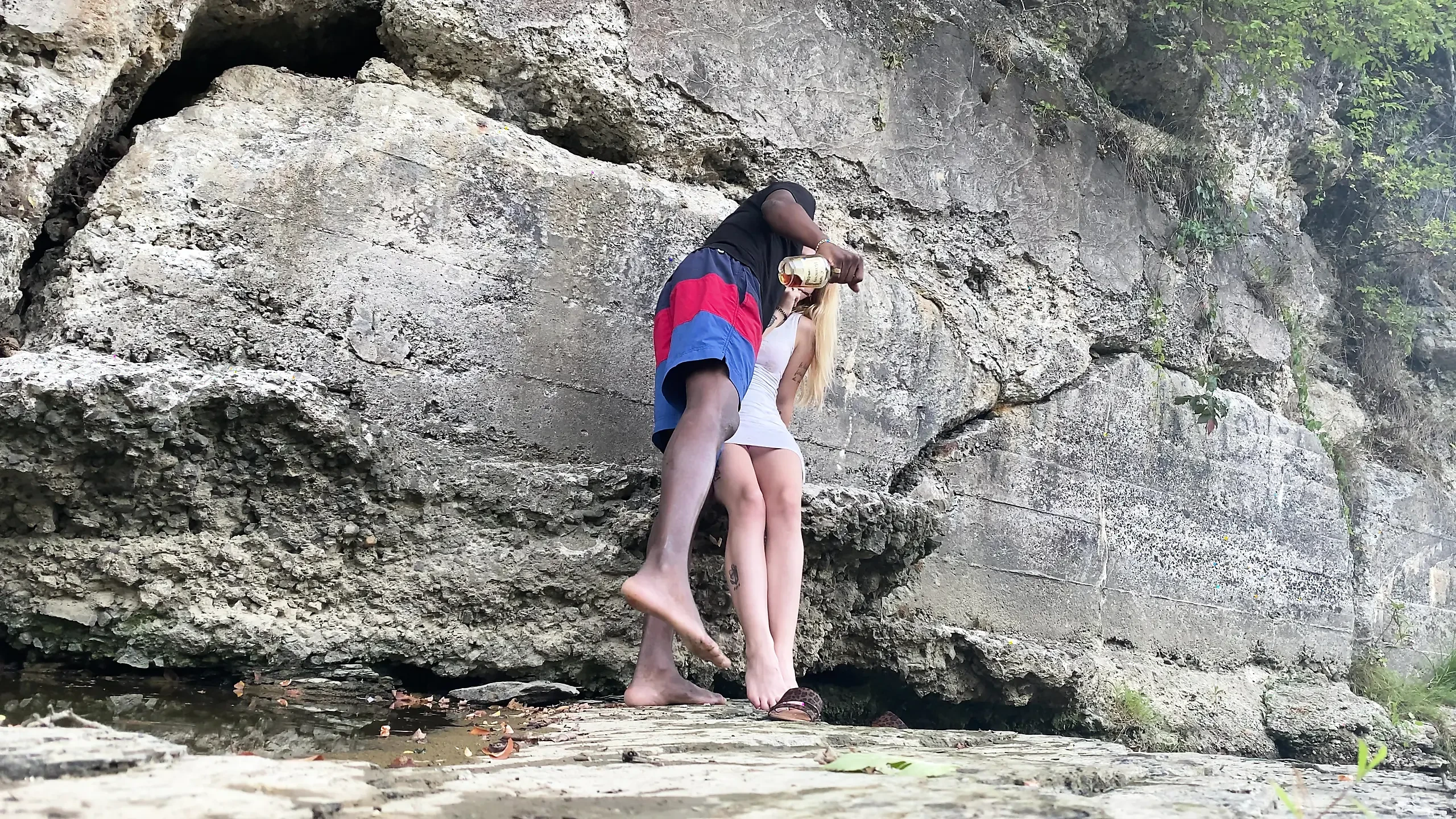 Bigdaddykj: Tiny White Slut Bounces on BBC Outside | Full