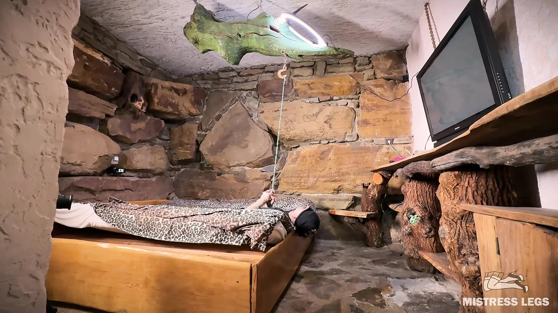 Female Domination Session with Nylon Feet and Big Ass of a Witch in Castle