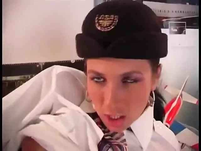 Submissive stewardess likes bad ass-fuck with latex master