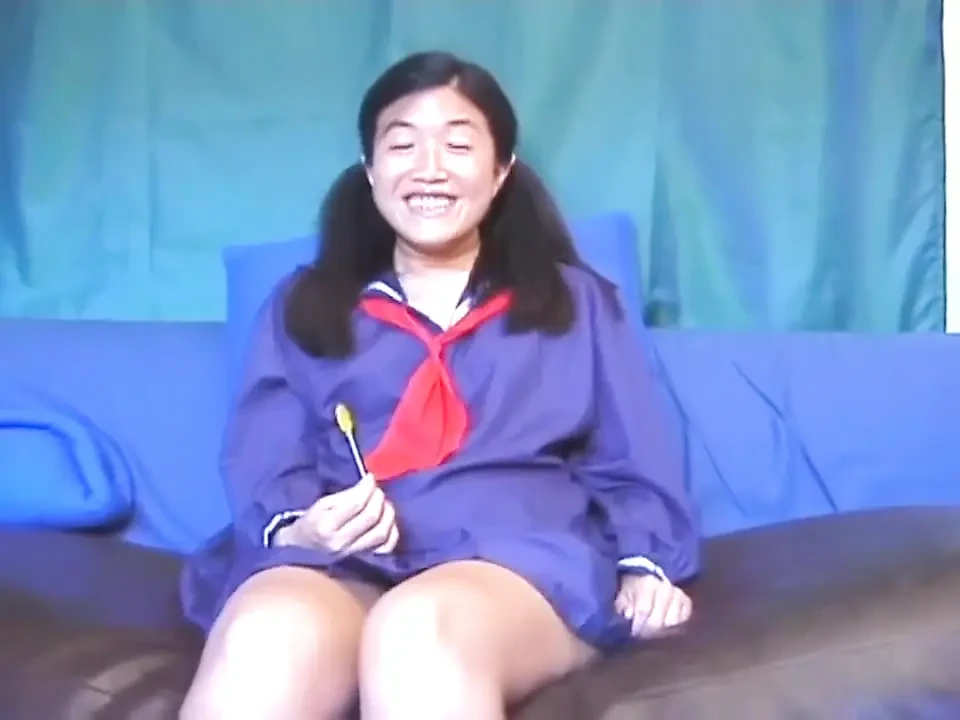 Asian petit on the cock in a college uniform