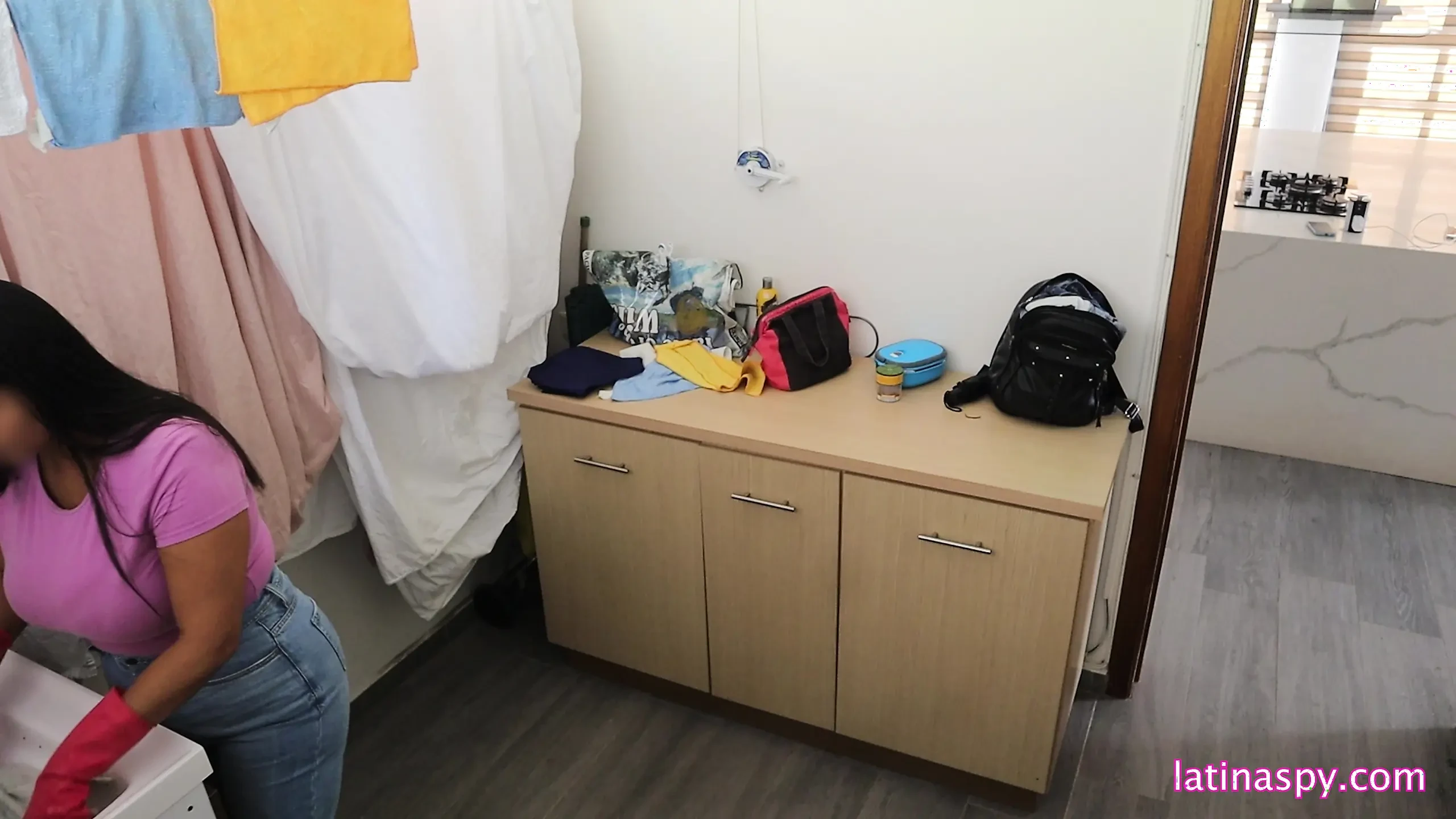 Huge natural breast at the laundry room part 1