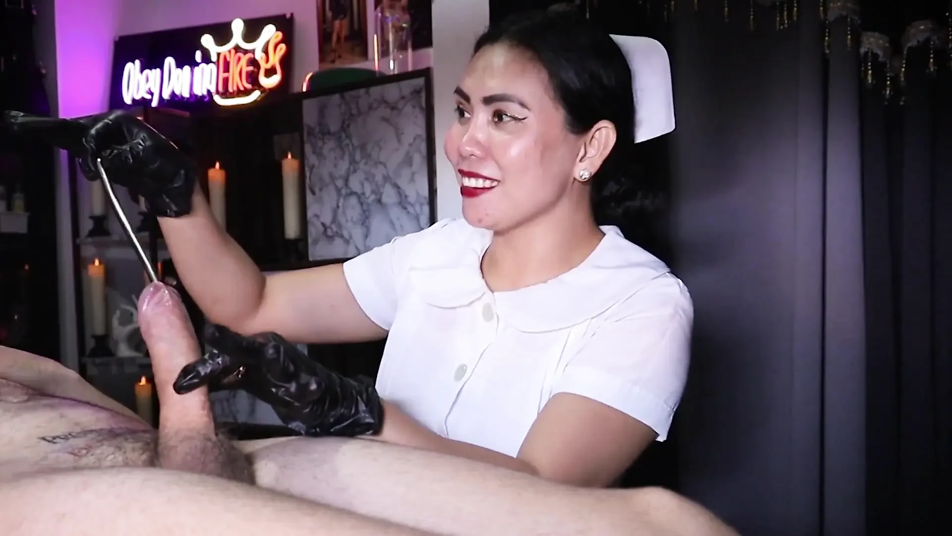 Cruel nurse sounding and ruining orgasm