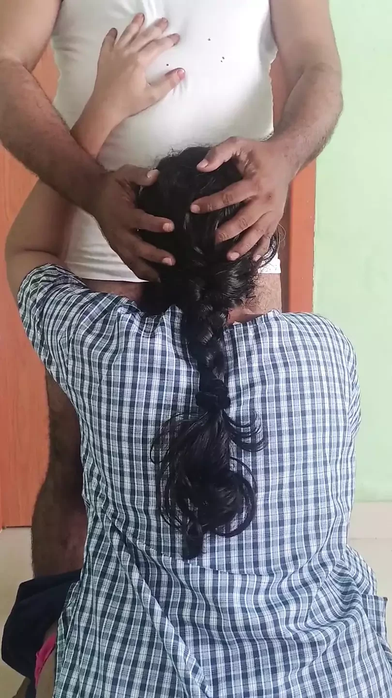 Chennai school girl with uniform standing romance with tution teacher in home in holiday
