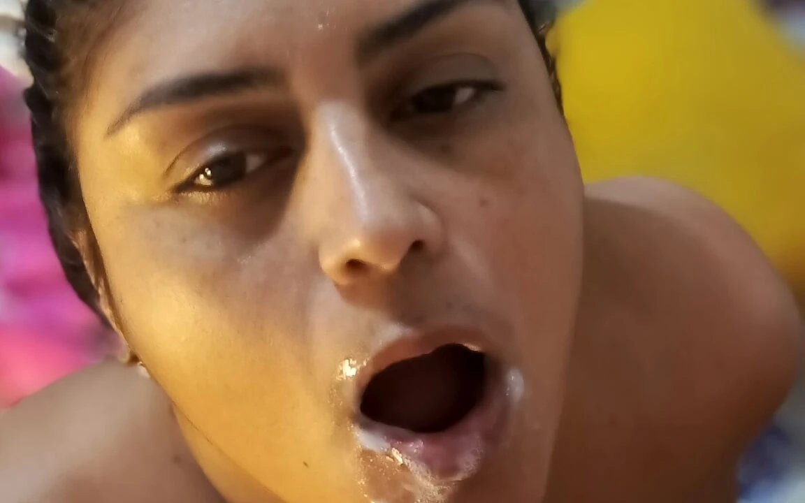 Indian Brunette Stepmother Sucks My Cock Deep Until Her Mouth Is Full of Milk