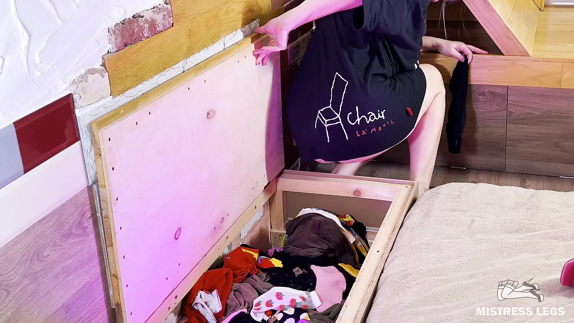 My Slave Lives in a Bedside Chest with My Dirty Laundry, Socks, and Tights