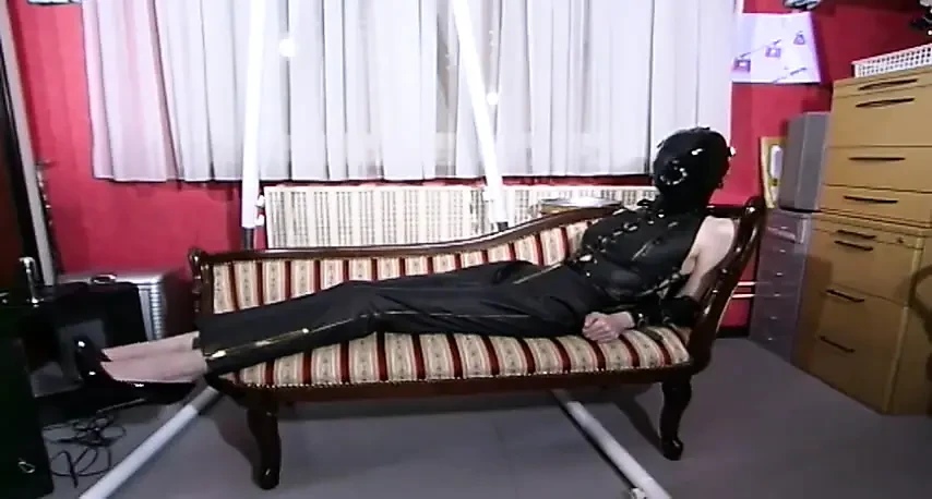 Masked blonde is tied up