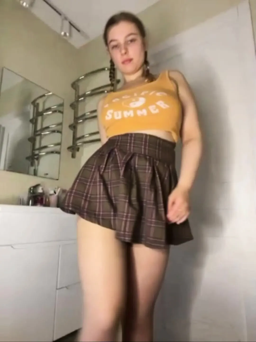 Anal fucking under the skirt in the bathroom