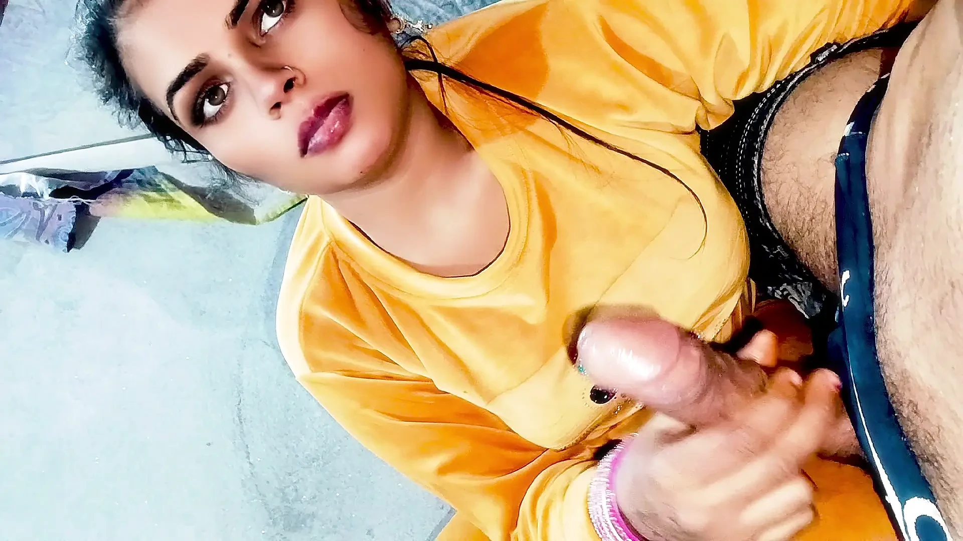 Cumshot in mouth Indian Very Beautiful bhabhi Blowjob with clear hindi audio