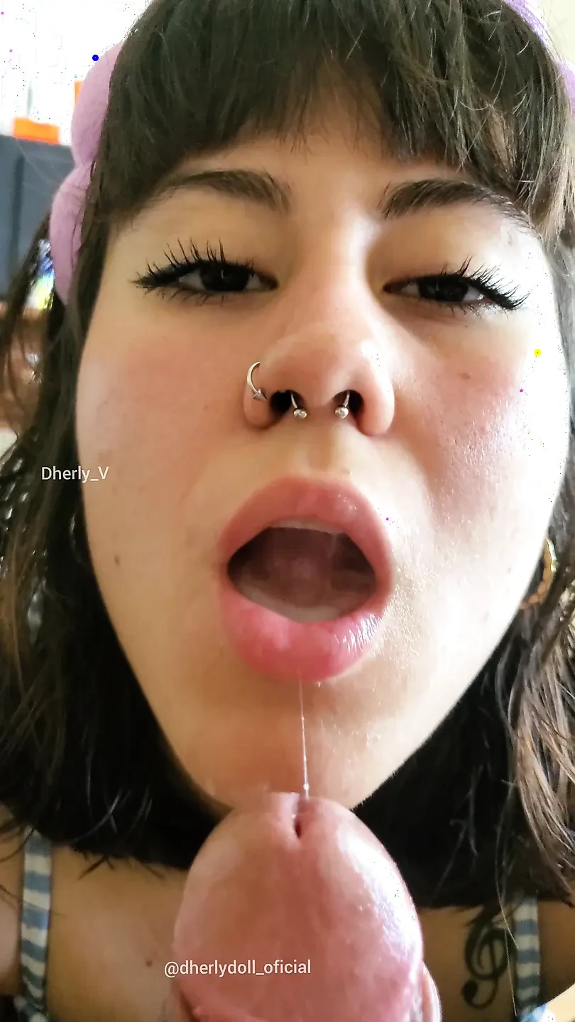 Close-up Playing with My Tongue and Wet Mouth on His Cock